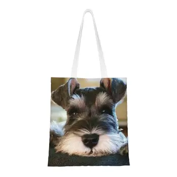 Изготовленная на заказ собака цвергшнауцер, милый щенок, холщовая сумка для покупок, женские прочные сумки для покупок с животными
