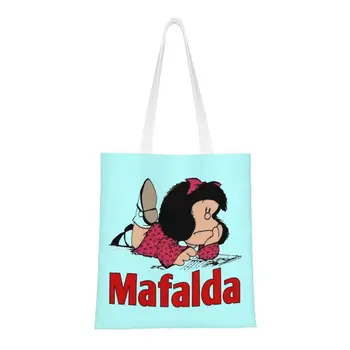 Изготовленная на заказ холщовая хозяйственная сумка Mafalda Manga Для женщин, многоразовые сумки для покупок в Аргентине, мультяшные сумки для покупок