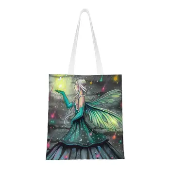 Изготовленные на заказ Звездные дожди, сказочные фэнтезийные работы Молли Харрисон, холщовые сумки для покупок, женские моющиеся сумки для покупок