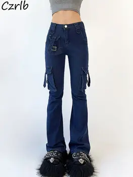 Карго джинсы для женщин американский ретро высокий уличный шик мульти-карманы готический хипстер панк эластичность БФ мода хип-хоп Y2k горячие девушки