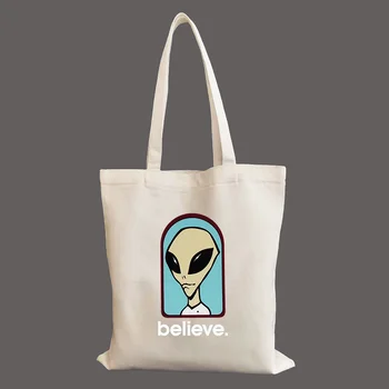 Классический холст Harajuku Alien Workshop Believe Speed Way Сумка для покупок через плечо, женская сумка, студенческая сумка, Многоразовые покупки
