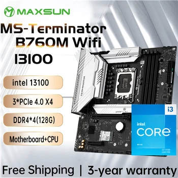 Комплект игровой материнской платы MAXSUN Terminator B760M D4 WIFI Материнская плата с процессором intel i3 13100 [без кулера] Компьютерные Компоненты