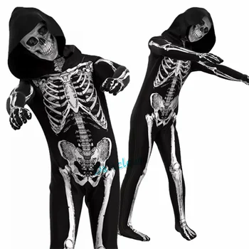 Костюм зомби, детский костюм маски зомби на Хэллоуин, косплей, страшный костюм скелета, черепа, комбинезон, комплекты одежды для карнавальных вечеринок