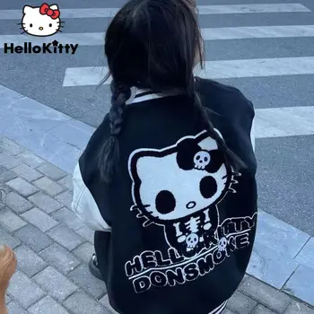Куртка Hello Kitty, уличная одежда Y2k, женское весеннее пальто в корейском стиле для девочки, повседневные бейсбольные куртки Sanrio с круглым вырезом, одежда 2023 года.