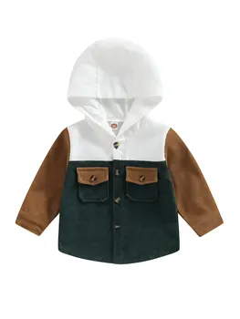Куртка контрастного цвета для маленьких мальчиков, пальто с капюшоном, куртка с капюшоном на пуговицах для маленьких мальчиков с длинным рукавом