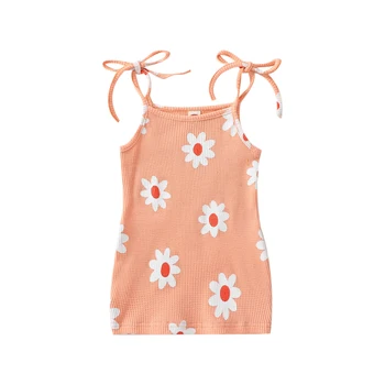 Летнее платье для маленьких девочек, повседневное пляжное платье без рукавов с цветочным принтом на плечах от 6 м до 5 Т