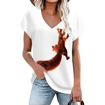 Летняя женская футболка с изображением белки, 3D принт, рубашка с животным рисунком, модный повседневный приталенный топ