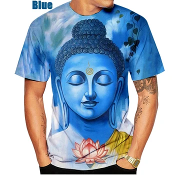 Летняя мужская и женская молодежная, хит продаж, модная футболка с 3D-принтом и буддийским рисунком с круглым вырезом, повседневная полиэстеровая футболка с короткими рукавами