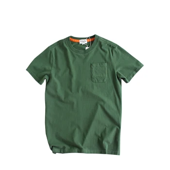 Летняя мужская повседневная тонкая простая однотонная хлопковая футболка с круглым вырезом и маленьким карманом с коротким рукавом