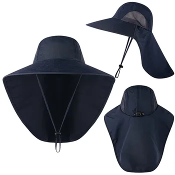 Летняя солнцезащитная шляпа UPF50 + для женщин, мужчин, дышащая сетчатая панама с клапаном на шее, уличные длинные шляпы с широкими полями, походные шляпы для рыбалки