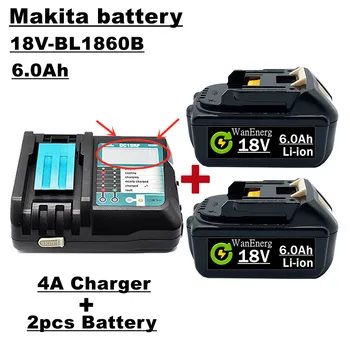 Литий-ионная аккумуляторная батарея 18 В, 6,0 ач, для электроинструментов 18 В bl1860, bl1840, bl1850, bl1830 и др., 2 аккумулятора + зарядное устройство 4a