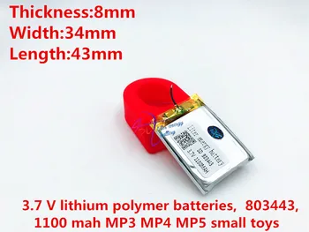 Литровая аккумуляторная батарея 3,7 В литий-полимерные батареи, 803443, 1100 мАч MP3 MP4 MP5 маленькие игрушки