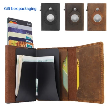 Магнитный смарт-кошелек с воздушной биркой, держатель для кредитных карт из натуральной кожи премиум-класса, Противоотерянный защитный чехол, многофункциональный кошелек RFID
