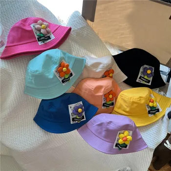 Маленькая детская Рыбацкая Шляпа Корейской Версии, Весенняя Новая Широкополая Шляпа С Зонтиком, Мультяшные Шляпы С Милым Цветком