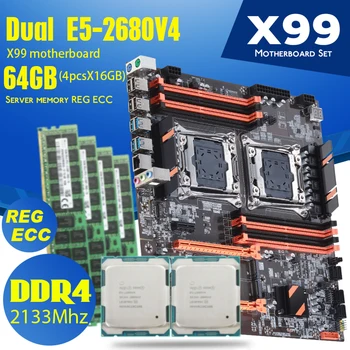 Материнская плата Atermiter Dual X99 с 2011-3 XEON E5 2680 V4 * 2 С Комбинированным комплектом памяти 4шт X 16 ГБ = 64 ГБ DDR4 2133 МГц