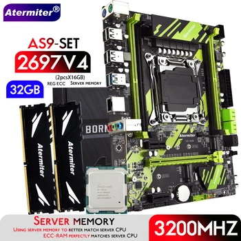 Материнская плата Atermiter X99 AS9 D4 в комплекте с процессором Xeon E5 2697 V4 CPU LGA 2011-3 2шт X 16 ГБ = 32 ГБ 3200 МГц Оперативной памяти DDR4 REG ECC