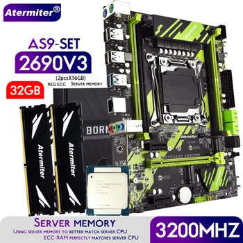 Материнская плата Atermiter X99 AS9 в комплекте с процессором Xeon E5 2690 V3 LGA 2011-3 2шт X 16 ГБ = 32 ГБ 3200 МГц Оперативной памяти DDR4 REG ECC