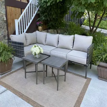 Мебель для патио Sutton Creek, стальной секционный диван из ПЭ, комплект из плетеного ротанга, 7 предметов, серый