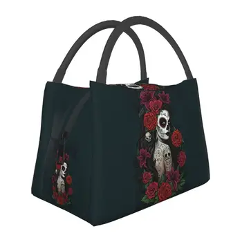Мексиканский День мертвых с Сахарным черепом, Изолированная сумка для ланча для скелета, Переносной термоохладитель для Бенто в готическом стиле на Хэллоуин
