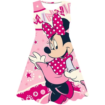 Модное летнее платье для маленьких девочек 2023 года, платья с Минни Маус из мультфильма Disney, повседневная одежда для девочек от 2 до 16 лет
