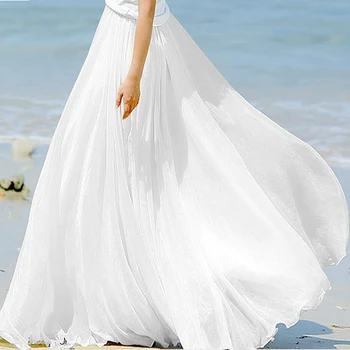 Модные женские шифоновые длинные юбки с высокой талией и оборками до пола, белая летняя юбка макси в стиле бохо, Saia Longa Faldas