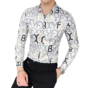 Мужская рубашка с длинным рукавом, весенне-осенний корейский модный бренд, красивые рубашки с буквенным принтом, повседневная мужская одежда, пальто