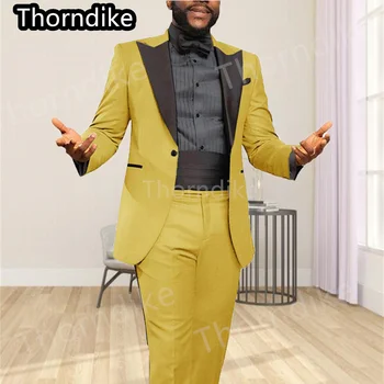 Мужской деловой костюм Thorndike на одной пуговице, 2 предмета, Обычный Черный Смокинг С лацканами Для Выпускного Вечера и ужина на свадьбу (Блейзер + брюки)
