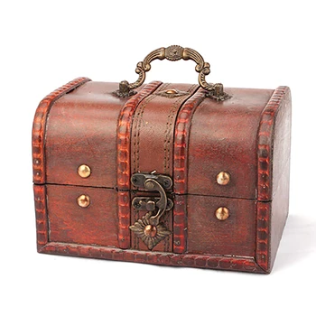 Набор из 2 предметов, деревянный пиратский ящик для хранения ювелирных изделий, футляр, винтажный сундук с сокровищами, контейнер для хранения домашних поделок, футляр для коробки