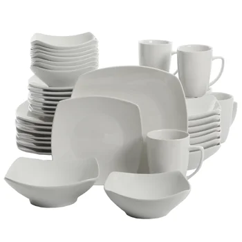 Набор посуды на каждый день из 40 квадратных предметов, наборы тарелок, сервиз для ужина, Фарфор