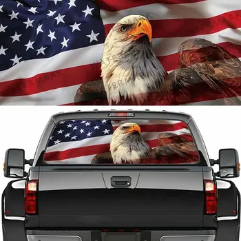 Наклейка на заднее стекло автомобиля с орлом американского флага США, наклейки из перфорированной оконной пленки для заднего лобового стекла грузовика, защита от царапин