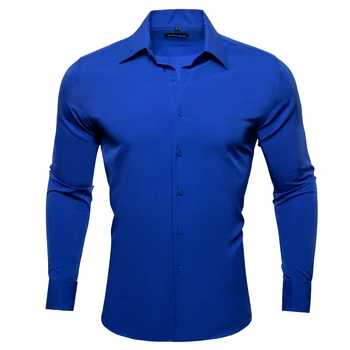Новая модная шелковая мужская рубашка синего однотонного цвета с длинным рукавом и квадратным воротником Four Seasons Smart Casual от дизайнера Barry. Wang CY-0747