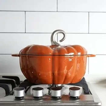 Новая Эмалированная Чугунная кастрюля диаметром 20 см, Дизайн посуды для голландской духовки, Креативное покрытие из тыквы, Антипригарная Кастрюля для запекания с крышкой