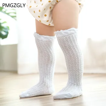 Носки для маленьких девочек 0-36 месяцев, дышащие носки из хлопчатобумажной сетки для малышей, носки до колена для новорожденных девочек, длинные носки из хлопка