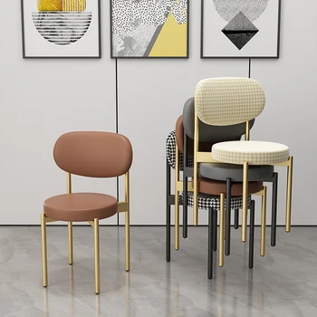Обеденный стул с мягкой обивкой в скандинавском металлическом стиле, Минималистичный библиотечный шезлонг, акцент для гостиной, Мебель для дома Silla Comedor