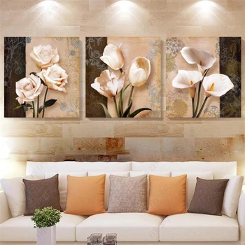 Обои на заказ 3d цветы в европейском стиле, триптих Мейкемейджия, украшение гостиной, кафе, картина papel de parede 3d обои