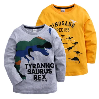 Осенняя футболка с динозавром из мультфильма для мальчиков, детские хлопковые футболки с длинными рукавами, одежда для мальчиков, детские футболки с принтом, топы для маленьких мальчиков