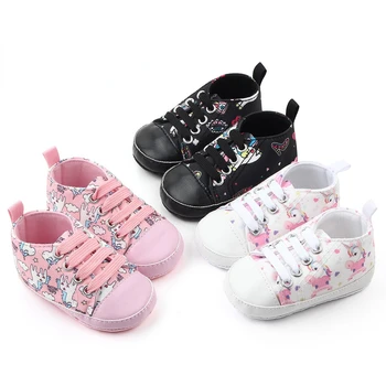 Парусиновая обувь с единорогом для новорожденных, противоскользящая обувь для детей от 0 до 18 месяцев, классические кроссовки, детская обувь для прогулок