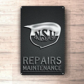 Плоский металлический плакат с жестяной вывеской (не 3D) - Знак технического обслуживания NSU Repairs для гаража, Man Cave