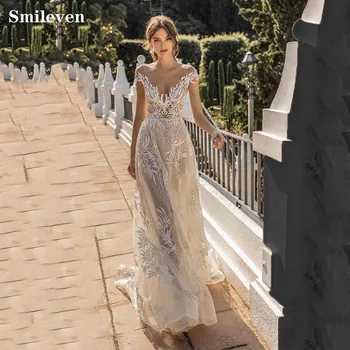 Пляжное кружевное свадебное платье Smileven 2019 Кружевные аппликации Платья невесты с обнаженной шеей Свадебные платья Vestido De noiva