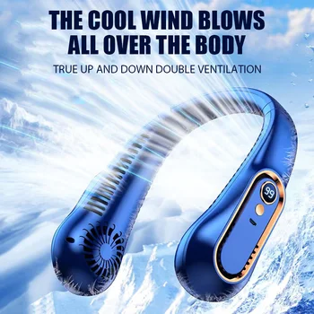 Портативный Мини-вентилятор для подвешивания на шею, вентилятор без лопастей, вентилятор с шейным ободком, воздушный охладитель с цифровым дисплеем, USB Перезаряжаемые Электрические вентиляторы