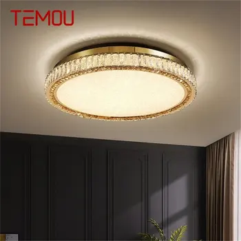 Потолочный светильник TEMOU Postmodern, золотистые светодиодные декоративные светильники с круглым хрусталем для спальни, кабинета.