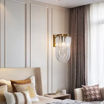 Светлый роскошный стиль гостиная спальня фон настенный светильник современный дизайн индивидуальность хрустальный локоть коридор проход настенный светильник