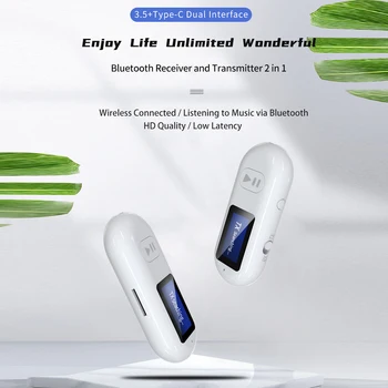 Светодиодный дисплей 2 в 1 Автомобильный Bluetooth-приемник-передатчик, Беспроводная громкая связь, аудиоприемник 3,5 мм, музыкальный MP3-плеер, TF-карта