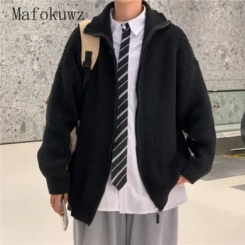 Свитер-кардиган в гонконгском стиле, мужская осенне-зимняя модная свободная универсальная трикотажная рубашка на молнии, модная верхняя одежда для Хай-стрит