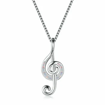 Серебряная лаборатория, белое/синее ожерелье с имитацией музыкальной ноты из опала Cz, подвеска для женщин