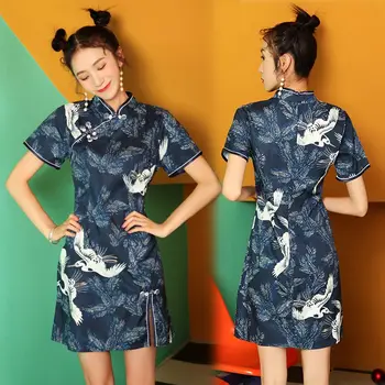 Современное женское вечернее платье Cheongsam в восточном стиле с цветочным принтом для молодых девушек, Китайское традиционное Ципао, Азиатское мини-сексуальное Qi Pao