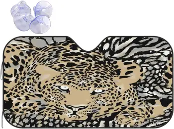 Солнцезащитный козырек на лобовом стекле автомобиля с леопардовым животным принтом Солнцезащитный козырек на Переднем стекле Светоотражающий Солнцезащитный Козырек Складной 27.5x51