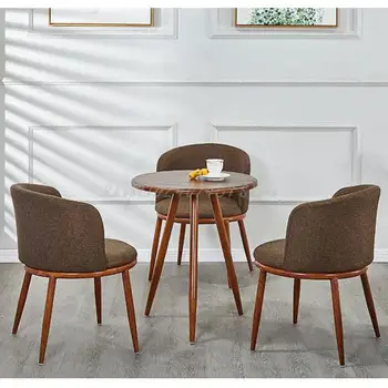 Сочетание обеденного стола и стула из массива дерева в скандинавском стиле современный простой творческий досуг для небольшой семьи круглый
