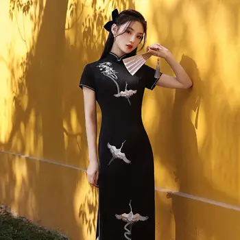 Старый Шанхай Вышивка Cheongsam Восточное Вечернее Платье Для Молодых Девушек В Китайском Стиле Женское Тонкое Ципао Vestidos Винтажное Платье Qi Pao