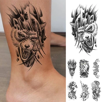 Стойкая черная водонепроницаемая временная татуировка в виде Волчьего Тотема, боди-арт, Наклейка на руку для женщин, мужчин и девушек